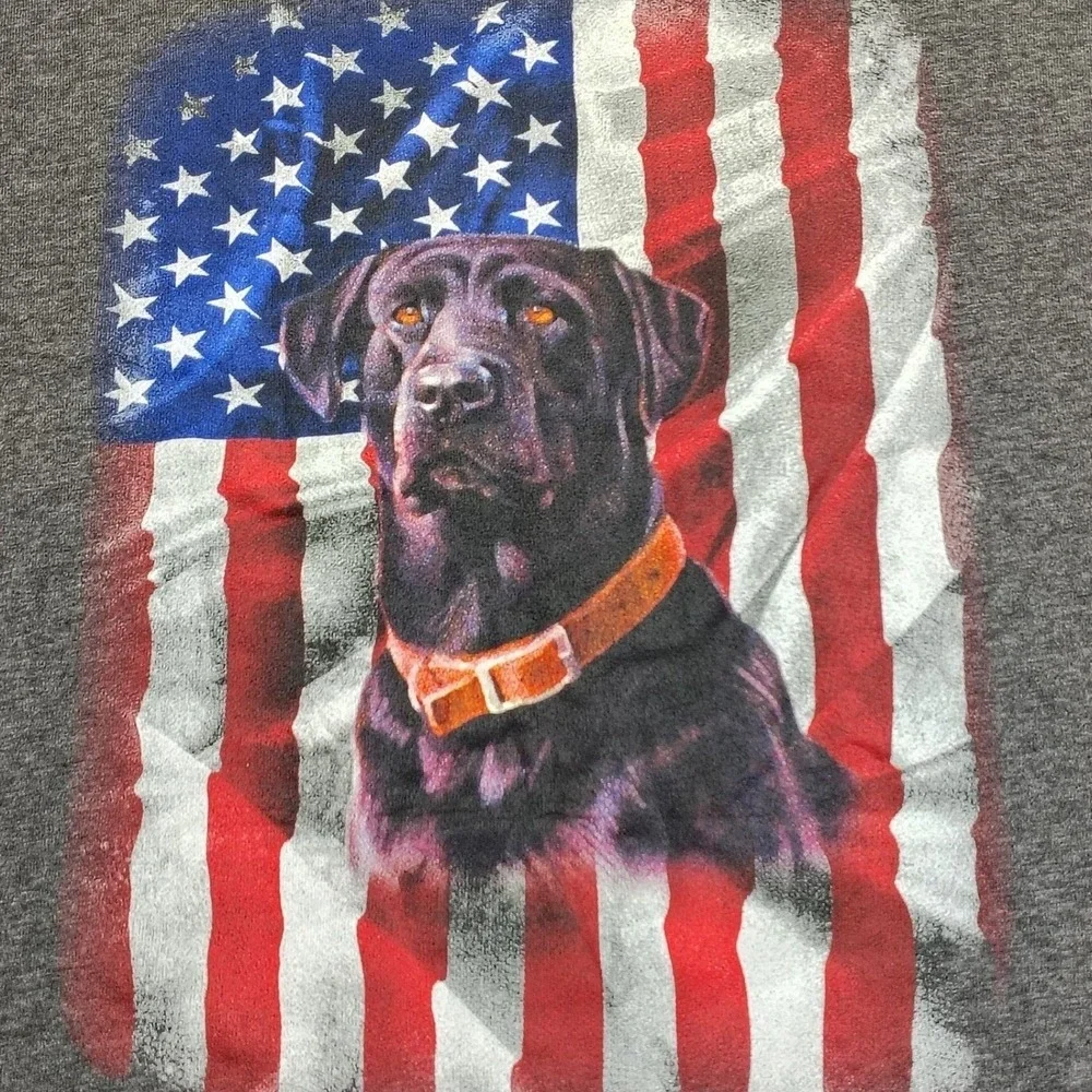 American Flag Patriotic Lab dog print Graphic T Shirt Mens XL Short Sleeve
